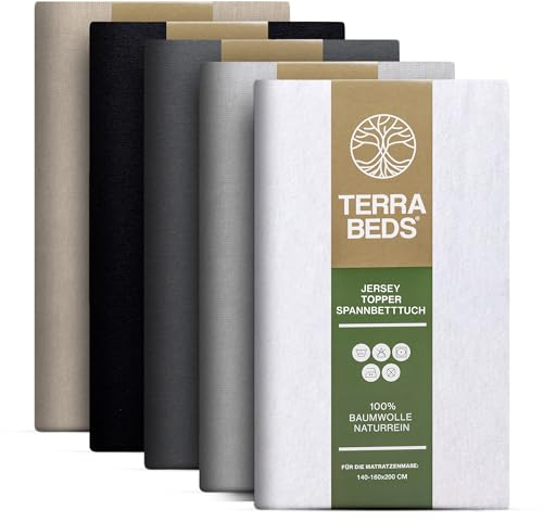 Terra Beds Premium Topper Spannbettlaken 140x200cm - 160x200cm 160g/m2-100% Hochwertiges Oeko-TEX Baumwoll Jersey Spannbetttuch für boxspringbett Topper – Erhältlich in 10 Farben