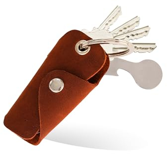 Bodesa Valore Premium Qualität Schlüsseltasche aus Echtem Leder | Schlüsseletui mit Einkaufswagenlöser | Key Organizer für 1-5 Schlüssel | Schlüsselanhänger mit Flaschenöffner (dunkelvintage)