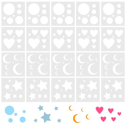 20pz Stencil a Cerchio per Pittura - Stencil in Plastica a Forma di Cuore Riutilizzabili per Pittura su Tela e Decorazione Murale