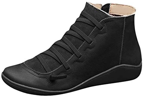 Kosopse Bottines Orthopédiques Vintage pour Femme avec Soutien de la Voûte Plantaire, Fermeture Éclair Latérale, Plates, Automne, Noir 1, 36 EU