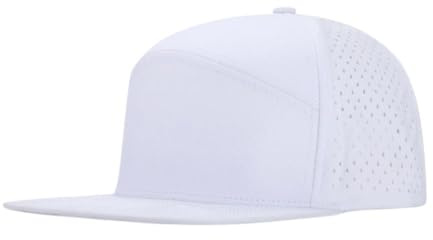 YAMEE Mesh Snapback Cap for Men Flat Brim Baseball Cap Breathable Golf Hat Adujustable (UK, Alpha, One Size, White)