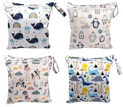 Sporgo 4 pezzi Wetbag asilo: 4 stili, borsa impermeabile, Tasche per pannolino, riutilizzabili, per piscina, spiaggia, viaggi, bianco