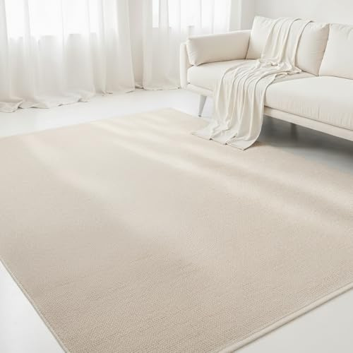 Interiyou handgewebter Baumwollteppich Riga - 70x140 cm Creme - Handwebteppich für Wohnzimmer, Schlafzimmer - 100% Handarbeit Naturfaser Teppich Flachgewebe