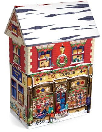Your Castle - Caja de lata en forma de casa de pueblo con dosel Winter Coffee & Tea, caja decorativa para galletas, caja retro, 14 x 7,5 x 21 cm Vol. : 1,6 l