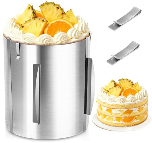 Powmag Tortenring Verstellbar Hoch 20cm, Edelstahl Hoher Tortenring, Kuchenring Rund Verstellbar 16-30 cm, Tortenring mit 2 Befestigungsclips, Backrahmen zum Backen und Dekorieren