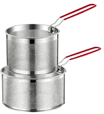 Set de Coladores de Acero Inoxidable 2 Piezas - Colador de Cocina con Mango Desmontable y Cesta para Freír - Versátil para Pasta, Patatas y Verduras - Apto Lavavajillas y Anticorrosivo - Ideal para La