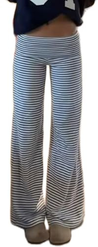 FeMereina Women Fold Over Yoga Pants Y2K Striped Flared Leggings Low Rise Wide Leg Lounge Pants Stretchy Sweatpants (Striped, S)