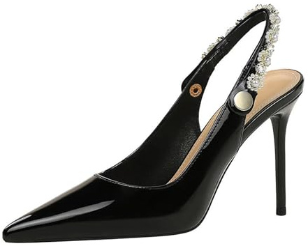 Scarpe Donna con Tacco Alto con Tacco a Spillo 9.5 cm Pelle Lucida Pumps a Punta Perle Strass per Matrimoni, Galà, Appuntamenti e Feste-Numeric_35
