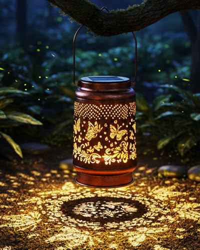 Butterfly Decorative Solar Light, Round Metal Butterfly Lantern, Solar Garden Ornament Gift for Women & Garden Lovers