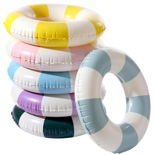 Junkin Inflatable Pool Floats Tube 33.64 Inch Swimming Ring for Adults Pool Beach Summer Outdoor Bachelorette Party Supply(Retro Style,Pastel Color,6 Pcs)