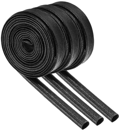 QUARKZMAN 3 flamsäkra isolerade flätade ärmar, 9,8 fot - 8 mm innerdiameter svart, silikonbelagd högtemperaturbelagd glasfiberhylsa för billedningar, ledningar