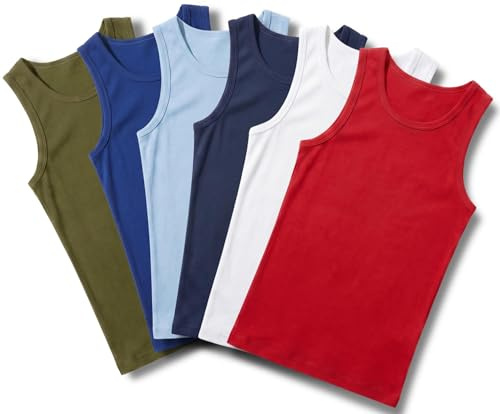 JUNGANRHA® 6 Pack Men's Cotton Sleeveless Gym Vests for Men UK Plain Casual Summer Breathable Training Bodybuilding Mens Vest Tops Everyday Wear Undershirt Tank Tops Assorted Size 4XL