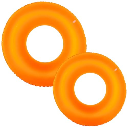 Swimming Rings Orange 2 Pack,70cm and 90cm Inflatable Pool Floats PVC Swim Ring for Kids Adults Pool Beach Summer Holiday