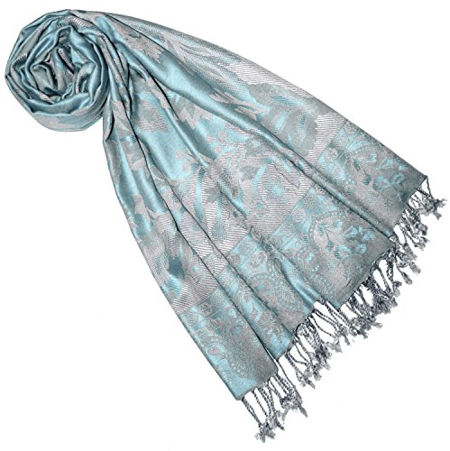 Lorenzo Cana Marken Damen Schal Naturfaser Floral Blumen Stola Schaltuch Tuch Stola Grau Bleu Hellblau Aqua Pastell 70 cm x 210 cm 7844577