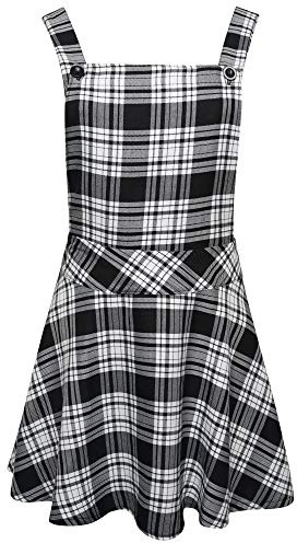 Ladies Womens Tartan Check Pinafore Dungarees Buttoned Mini Skirt Dress UK Sizes 8 10 12 14 (Black/White, 10)