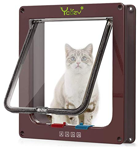 Ycozy XL Katzentür Außengröße 27.8 x 25cm 4 Wege Verriegelung Indoor Haustier Tür für Innen Außen Tür Wand Fenster, Wetterfeste Katzenklappe für Kätzchen & Hunde Leicht zu Installieren
