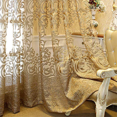 NewWPKIRA 1 Panel Luxury European Sheer Curtain Grommet Top Floral Embroidery Sheer Curtain for Living Room Hollow Semi-Shading Voile Curtain Simple Modern Curtain Drape for Bedroom Balcony
