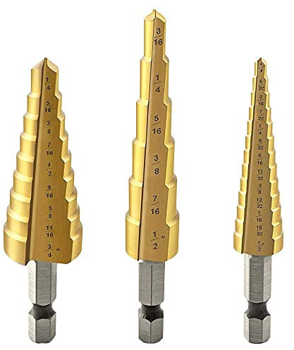 Bestgle 3PCS High Speed Steel HSS Titanium Step Drill Bit Set Quick-Change 1/4 Hex Shank SAE - Total 28 Sizes