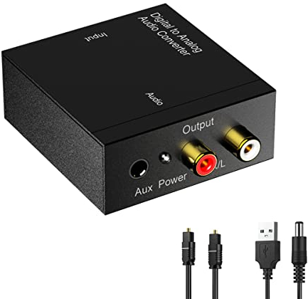 Eono 192KHz Convertidor Digital a Analógico, Óptico a RCA Adaptador DAC Audio Óptico Coaxial Toslink a Analógico Estéreo L/R y Jack 3.5mm Compatible para PS4, Xbox, HDTV, DVD, Negro