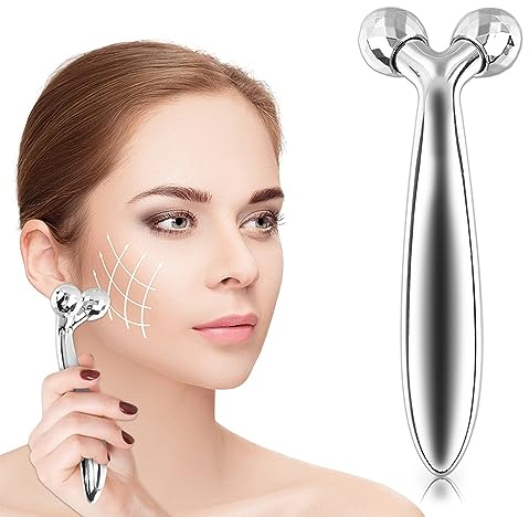 3D-Gesichtsmassagegerät, Körperabnehmer-Roller, Gesichtsroller, 360° Rotationsmassageroller für Massage Gesichtslifting Massager, formend, straffer, Anti-Falten, Muskelentspannung(Silber)
