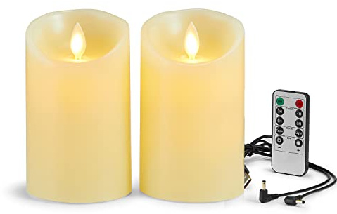 Lonkenn Velas LED Recargables USB con Efecto Llama - Pack de 2 - Mando a Distancia - Decoración Regulable-12.5cm