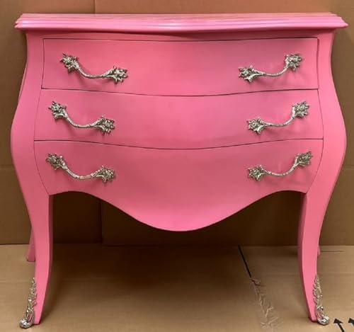 Casa Padrino cómoda Barroco con 3 cajones Rosa/Plata - Cómoda de Madera Maciza Hecho a Mano en Estilo Barroco - Muebles de Dormitorio en Estilo Barroco - Muebles barrocos - Interiores barrocos
