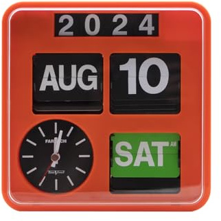 Itigoitie Retro Modern 7.08 Inches Calendar Day Date Flip Desk Wall Clock (Orange)(No Battery Included)