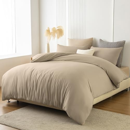Soifox Sängkläder 180 x 200 sandybeige – av mikrofiber, strykfritt och skrynkelfritt påslakan 180 x 200 set med 80 x 80 cm, set om 2, sängkläder med dragkedja