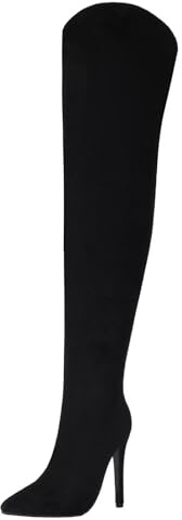 HSyc JRX Stivali sopra il ginocchio a spillo con tacco alto 12 cm tacco in vernice, Velluto nero, 40 EU