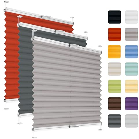 Fenster Plissee ohne Bohren zum Kleben auf Rahmen - Thermo Plisseerollo Innen - Rollo Jalousie, auf den Fensterrahmen, Faltrollo, Sichtschutz, Blickdicht, für Fenster & Tür - Grau, 70 x 200 cm