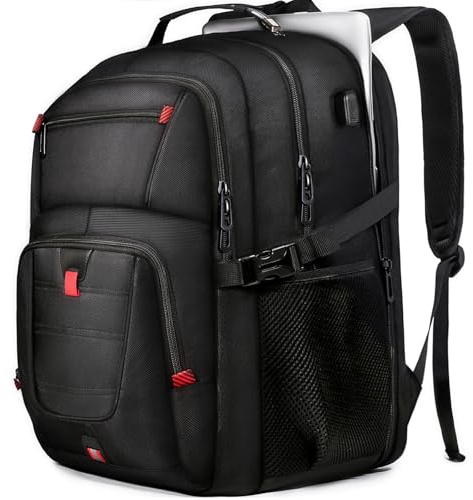 Z-MGKISS Travel Backpack, Large 17.3 Anti-Theft Laptop Rucksack, TSA-Friendly Work Bag with USB Port, Overnight & College Computer Bag for Men Women, Black