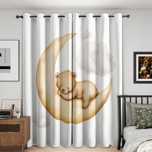 Generico Tende per Interni Orso Cartone Animato per Bambini, L 75 x A 166 cm 2 Pezzi - Tende Oscuranti Luna Dell'asilo Nido, Finestre Camera da Letto Soggiorno, Arredamento Casa, con Occhielli RY&137