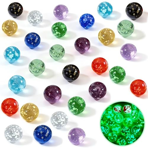 Solinorex 30 Pièces Billes de Verre Multicolores, Jeux de Billes Lumineuses, Billes Enfant Marbre en Verre pour Projets DIY, Maison, Plantes