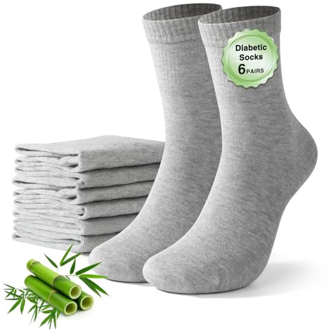 FALARY Chaussettes Diabétiques En Bambou 6 Paires Chaussettes Homme Femme Sans Pression & Sans Elastique, Doux et Respirant, OEKO-TEX STANDARD 100