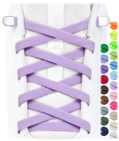 Stepace 2 par platta elastiska skosnören utan knutar, 6 mm självlåsande snörning med metallspänne för barn, vuxna, sneakers och sneakerskor