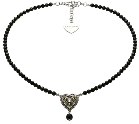 Alpenflüstern DHK353 Collier de perles en forme de cœur avec perle – Élégant collier traditionnel – Bijou nostalgique pour femme, collier Dirndl en filigrane (couleurs traditionnelles), celui qui est