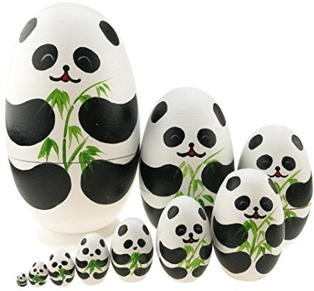 Vintermask-Set 10 St Söt Panda Äggform Trä Stapling Leksak Handgjord Boka Dockor Djur Matryoshka Babushka Dockor Påskägg för Barn Björn Festtillbehör