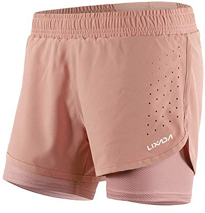 Lixa-da 2-i-1-löparbyxor för kvinnor snabbtorkande andas aktiv träning jogging cykelsportshorts med längre innersko flerfärgad Women Nude Pink X-L