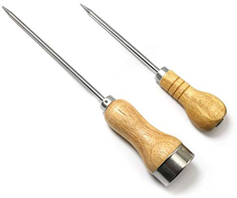 RLECS 2pcs Stainless Steel Ice Picks with Safety Wooden Handle Kitchen Tool Bar Accessories (1 x 7 Inch Long + 1 x 9.4 Inch Long)