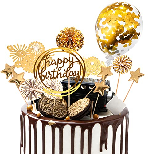 Tartas de Cumpleaños 13 piezas Cake Topper Tarta Decoración para Tartas Cumpleaños Happy Birthday Decoracion Estrellas Cupcakes Decoracion (Dorado)