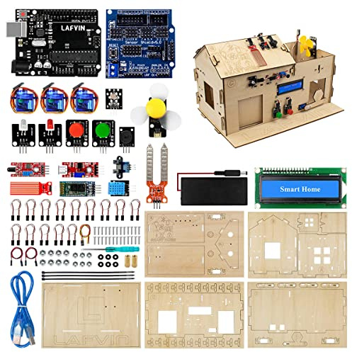 LAFVIN Smart Home IoT inlärningskit gör-det-själv elektronik STEM pedagogiskt set stöd grafisk programmering kompatibel med Arduino IDE med självstudie