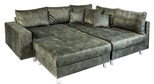 Riess Ambiente Elegante Ecksofa Kent 220cm moosgrün Sofa Nosagfederung inkl. Hocker und Kissen Wohnlandschaft Couch Eckcouch