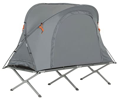 SoBuy Lit de Camp Pliant, Tente de Camping Pliable en Aluminium, Voyage Camping avec Toit, Sac de Couchage, Matelas Gonflable et Sac de Transport, Charge Max 150kg, 194x100x147cm, OGS60-HG