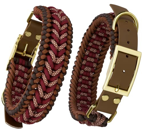 FairPaw Halsband Hund Breit aus Paracord - Nachhaltig & Handgefertigt - Breites Hundehalsband Große Hunde - Hunde Halsbänder geflochten - Dog Collar verstellbar, Für mittelgroße & grosse Hunde, Rot XL