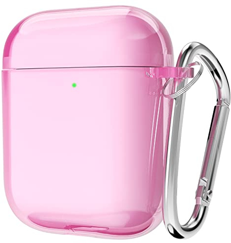 Svanove for Airpods Case Clear Hard Plastic, Transparent Simple Cute Airpods 1st 2nd Generation Case with Keychain, Girly Y2k Aesthetic Trendy Airpods Cover Accessories for Women Girl, Pink
