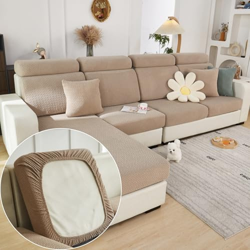Yoovat Couch Cushion Covers for Sofa Couch Covers Wear-Resistant Universal Sofa Cover Washable Stretch for Sectional Slipcovers (Texture-Light Coffee,Large Single Seat Cover)