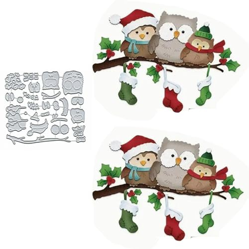 Fclily@JJ Metall-Stanzformen, Weihnachtsmann, Hirsch, Eule, Frohe Weihnachten, Schneeflocke, Baum, Schneemann, Schablonen für DIY, Scrapbooking, Album, dekorative Prägepapier-Stanzformen