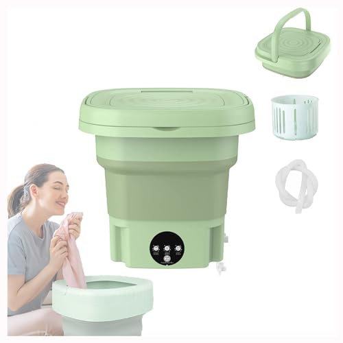 Minilavadoras Portatiles Lavadora Carga Superior 8L con con Blu-Ray,Spin Dry Y Tubería De Drenaje ， Lavadora de Viaje para Calcetines Ropa Interior Limpieza,Green