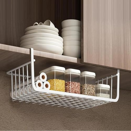 Cesta de Almacenamiento debajo del Estante Estante de Metal debajo del Estante Cesta de Alambre, Estante de Almacenamiento para Cocina, Oficina, despensa, Escritorio, Estantería(Blanco 26x22x13,5cm)