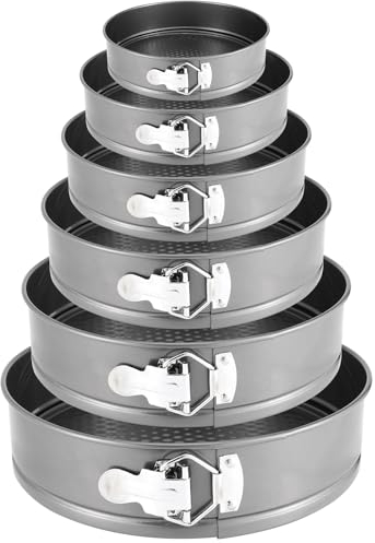 MOUYAT Cake Tin Set, 6 PCS Springform Cake Tins, Round Cheesecake Pan with Removable Bottoms, Non-Stick Baking Pan Tray for Cakes, Cheesecake, 18/20/22/24/26/28 CM
